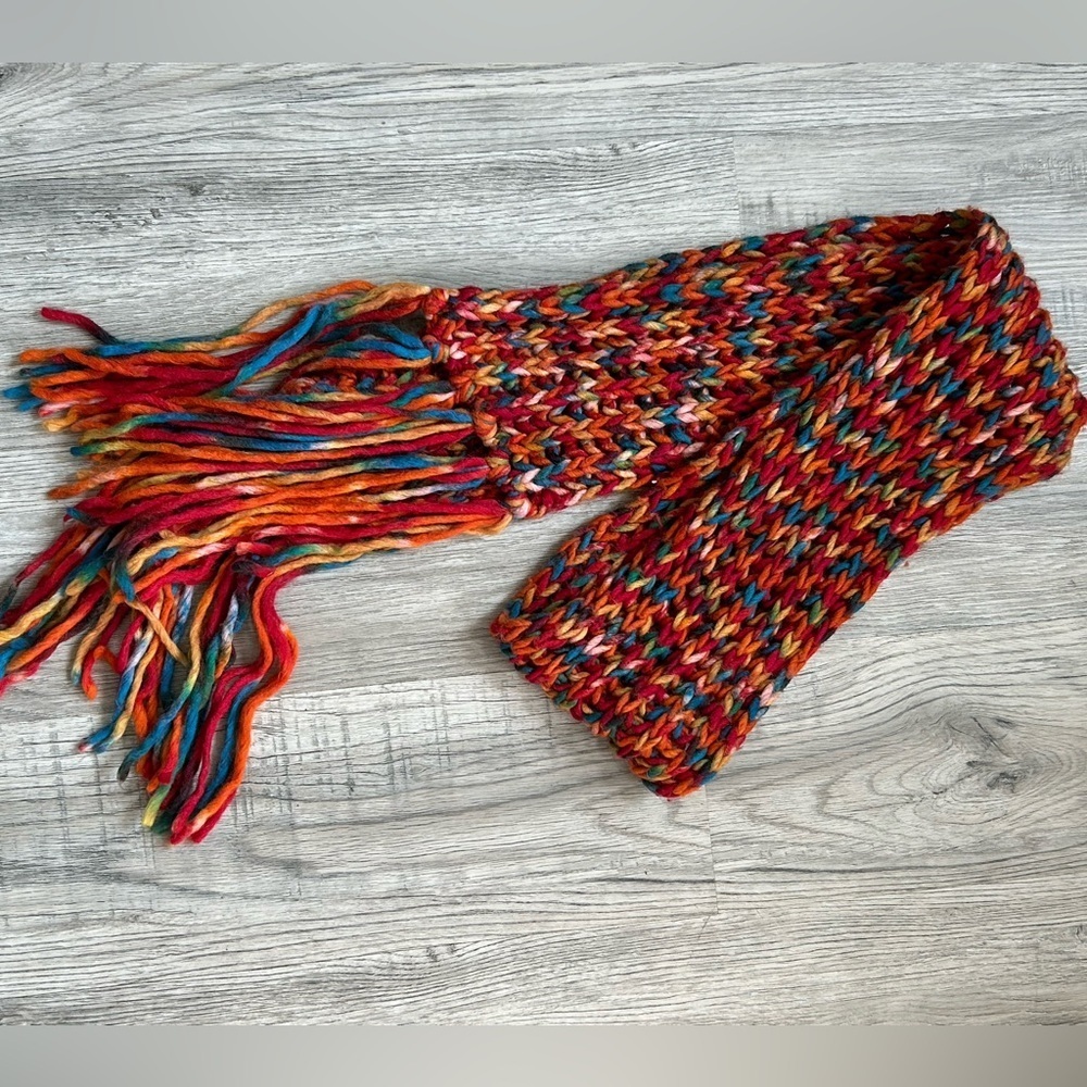 100% Wool Colorful Knit Scarf with Fringe‎